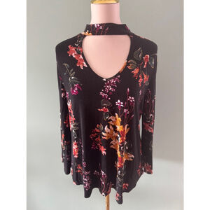 Women's Cupio Floral Blouse Top XL Black Multi-color